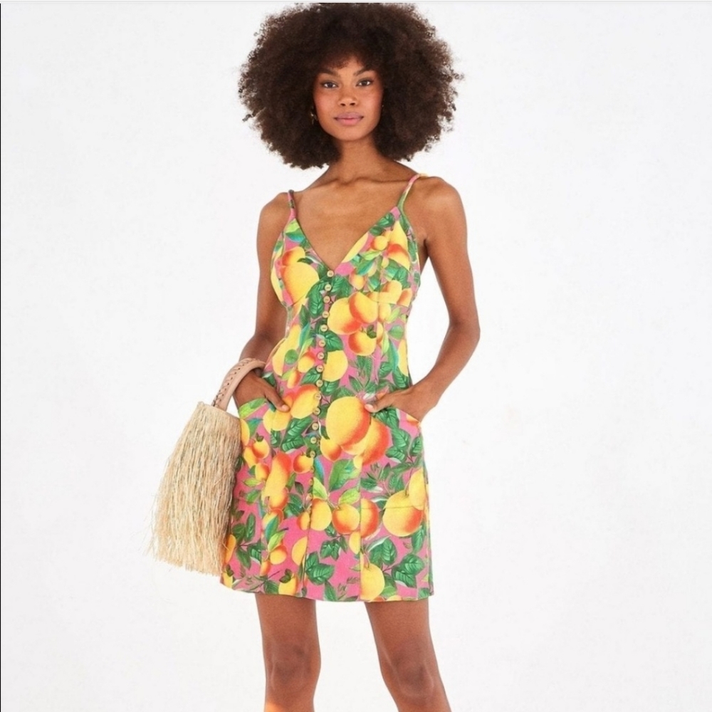 Farm Rio Orange Sunset Mini Dress NWT S